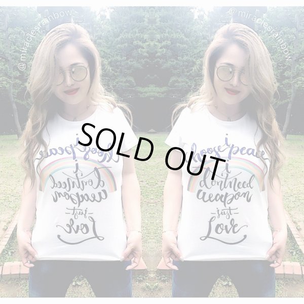 画像3: Love＆Peace【愛と平和】ネイビーラメ文字×ラメ虹Tシャツ (3)